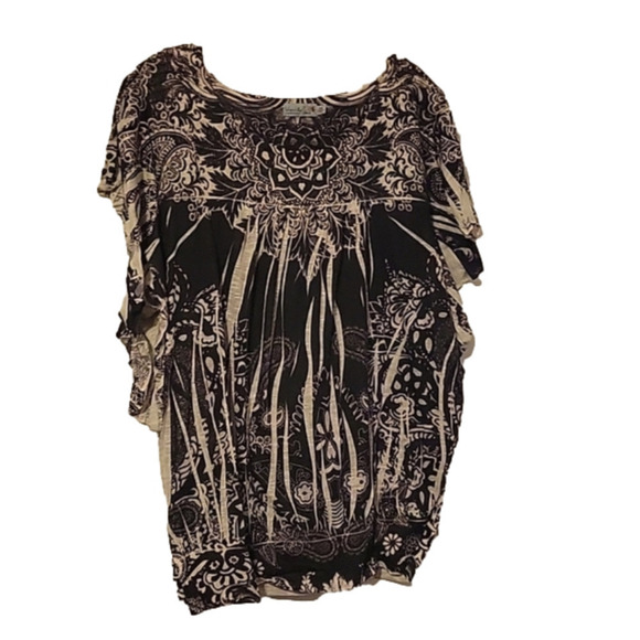 Unity World Wear Women Black & Off White Tie-dyed Look Blouse - Pre-owned 3x - Picture 1 of 8